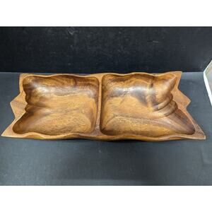 Vintage divided nut tray serving bowl Monkey Pod wood 13.5"